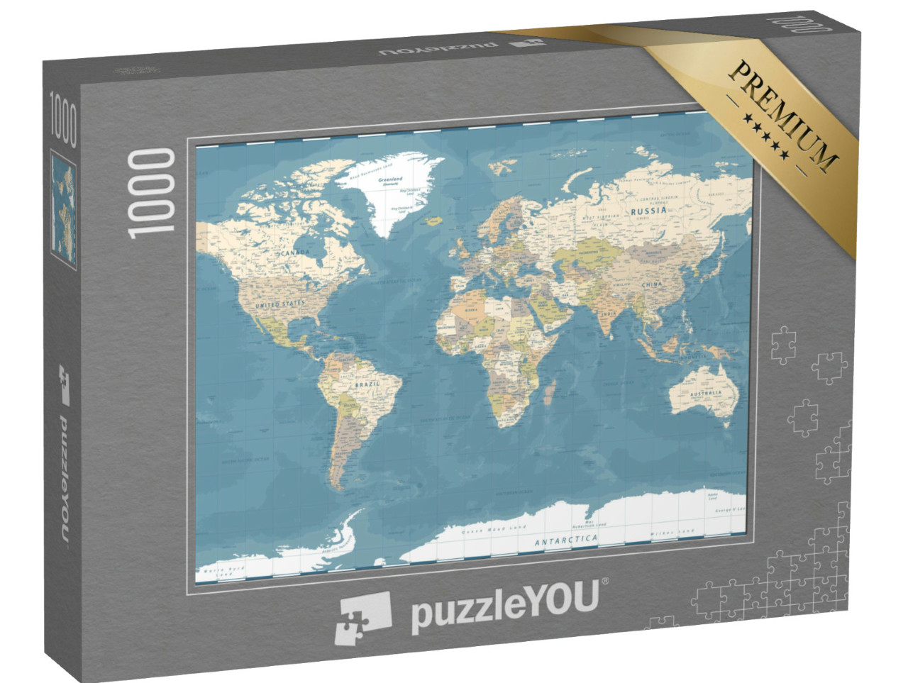 Puzzle de 1000 pièces « World Map Vintage Dark Political - Vector Detailed Illustration »