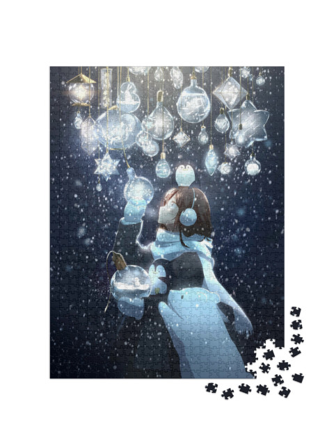 Puzzle de 1000 pièces « Une fille de style anime à Noël »