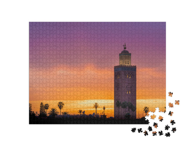 Puzzle de 1000 pièces « Mosquée de la Koutoubia dans la lumière du soir, Marrakech, Maroc »