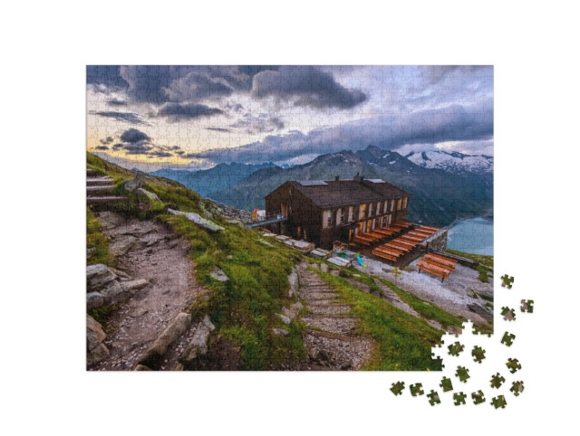 Puzzle de 1000 pièces « Le refuge Olperer au pied de l'Olperer, Alpes de Zillertal, Tyrol »
