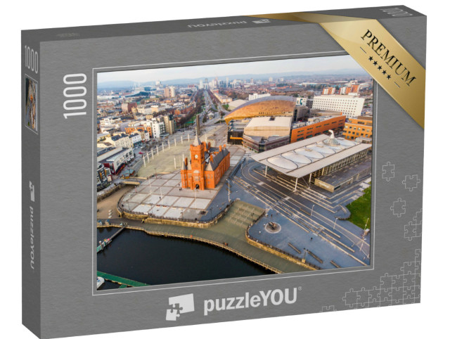 Puzzle de 1000 pièces « Vue de drone : jetée de Cardiff, derrière la ville »