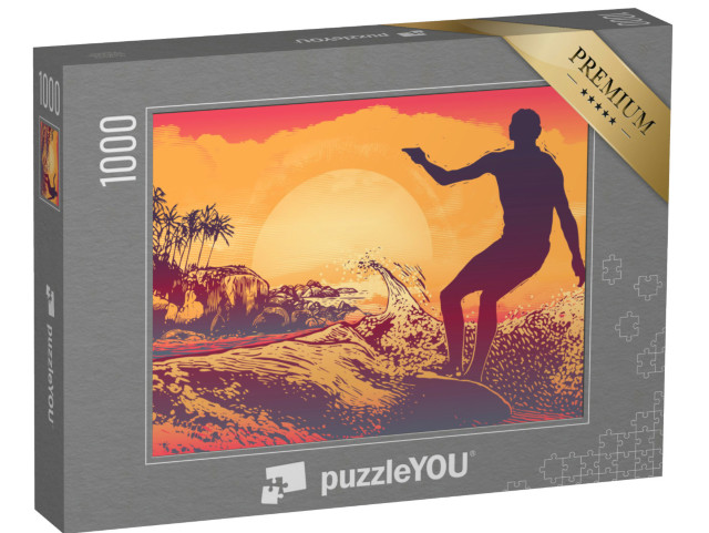 Puzzle de 1000 pièces « Un surfeur sous le soleil des tropiques »