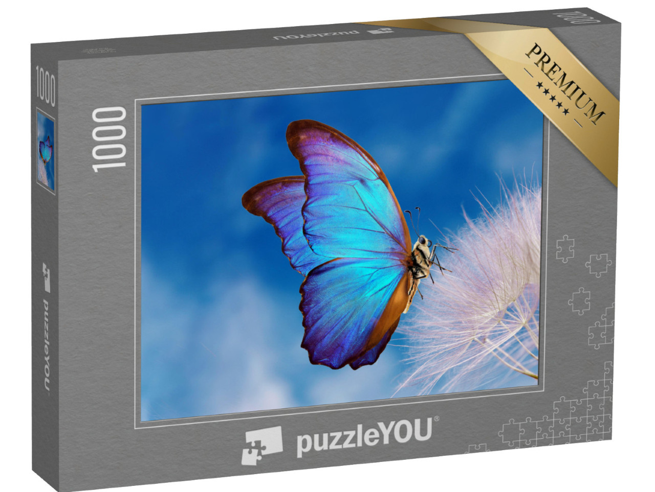 Puzzle de 1000 pièces « Le papillon bleu Morpho sur une pissenlit »