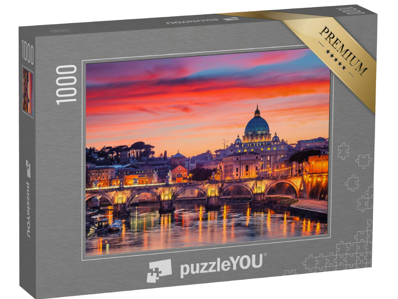 Puzzle de 1000 pièces « Vue nocturne de la basilique Saint-Pierre et du fleuve Tibre à Rome, Italie »
