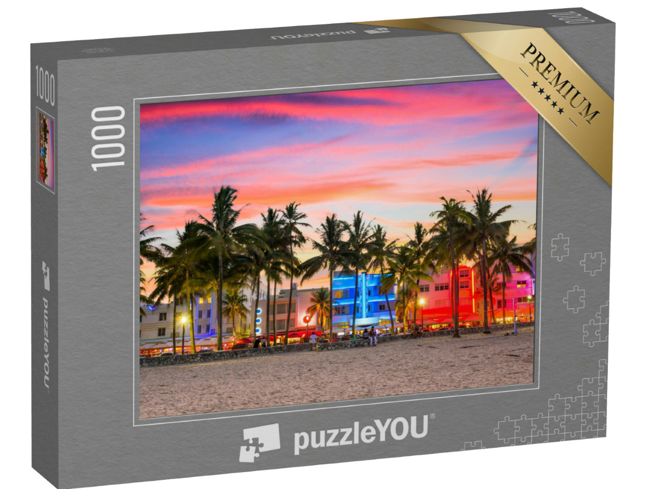 Puzzle de 1000 pièces « Ocean Drive au coucher du soleil, Miami Beach, Floride, États-Unis »