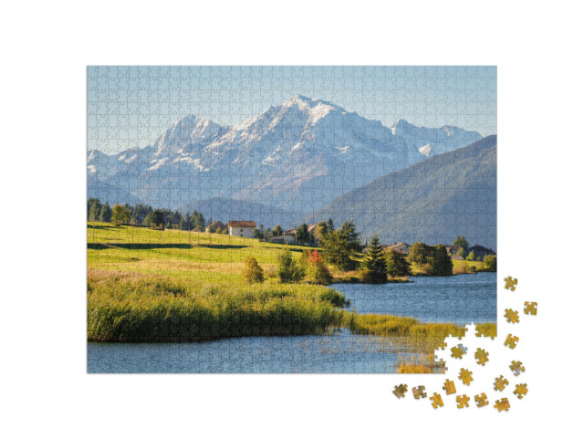 Puzzle de 1000 pièces « Passage de la frontière austro-italienne et du col du Reschenpass »