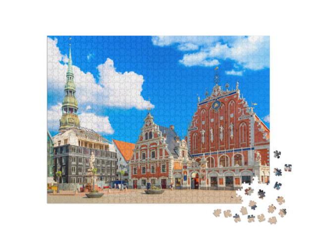 Puzzle de 1000 pièces « Vieille ville avec ses monuments célèbres et sa cathédrale à Riga, Lettonie »