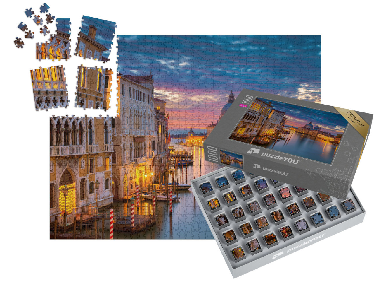 SMART SORTED® | Puzzle photo 1000 pièces « Ambiance de soirée tranquille sur le Grand Canal, Venise, Italie »