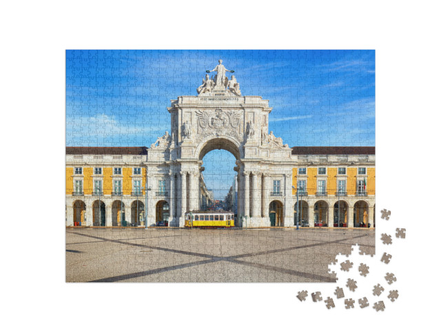 Puzzle de 1000 pièces « Praca do Comercio avec tramway jaune, Lisbonne, Portugal »