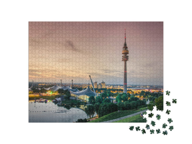 Puzzle de 1000 pièces « Coucher de soleil au parc olympique de Munich »