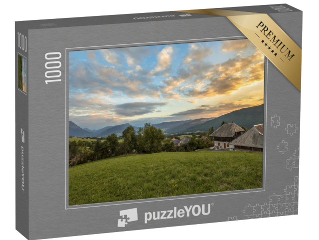 Puzzle de 1000 pièces « Prairie avec les Alpes françaises au loin, Haute Savoie, France »