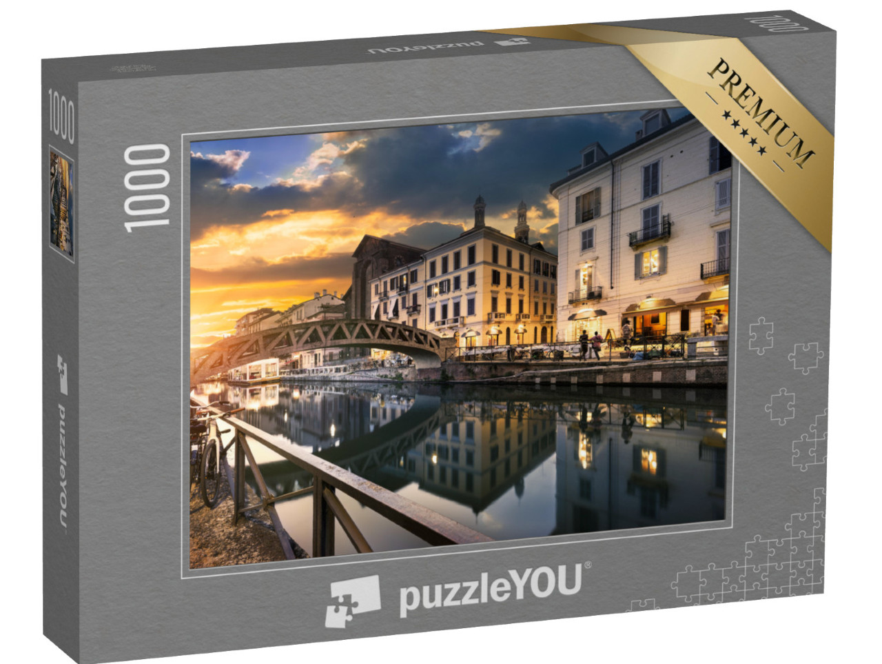 Puzzle de 1000 pièces « Pont sur le canal Naviglio Grande le soir, Milan, Italie »