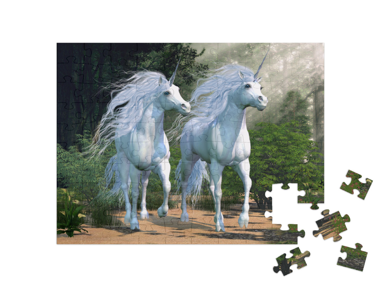 Puzzle de 100 pièces « Des licornes magiques dans une forêt enchantée »