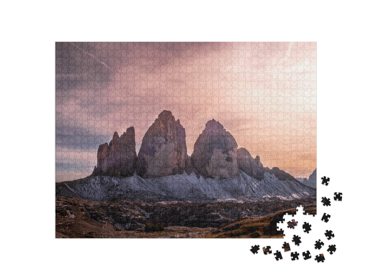 Puzzle de 1000 pièces « Drei Zinnen im Nationalpark Sextner : Coucher de soleil dans les Dolomites »
