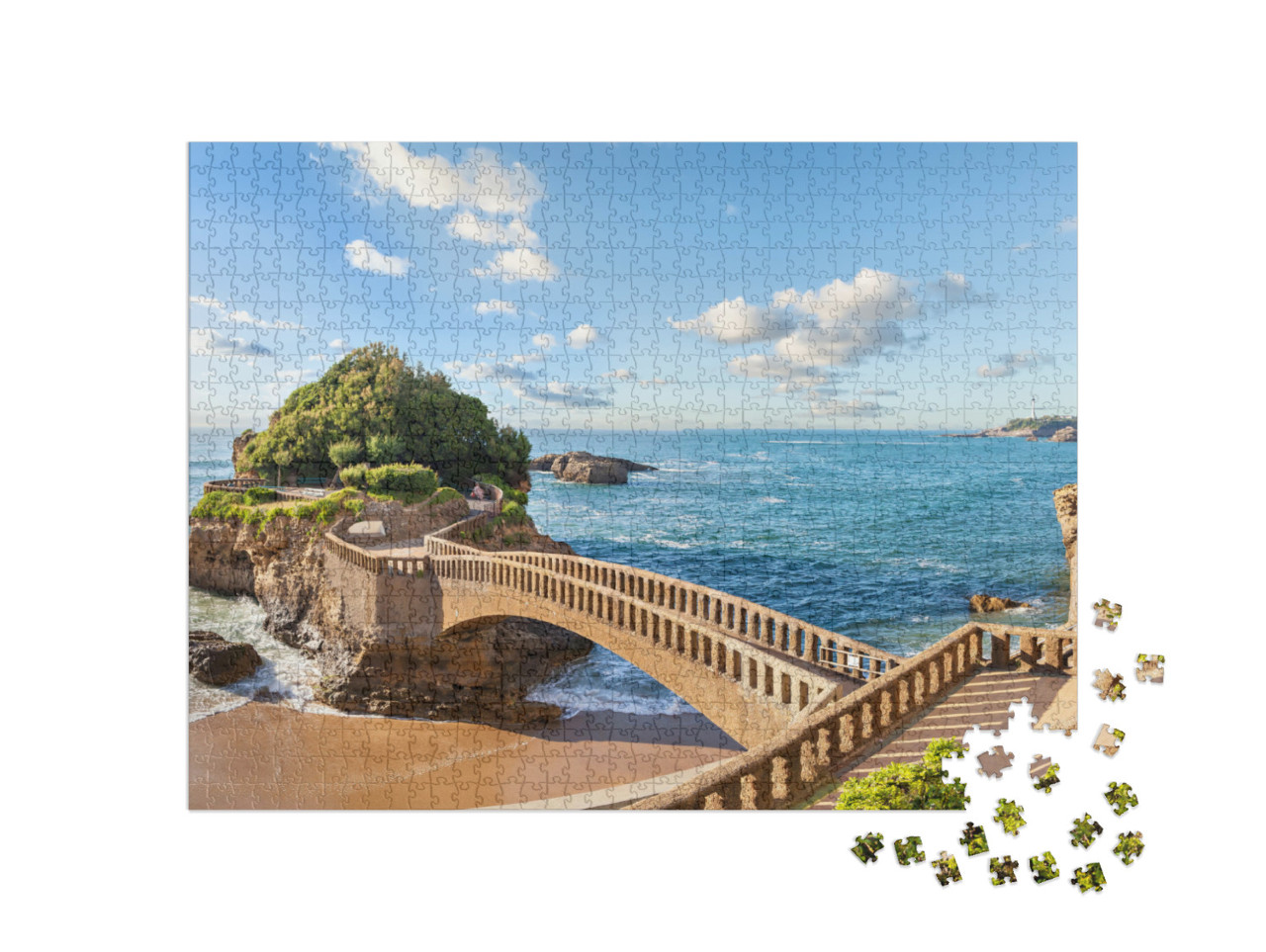Puzzle de 1000 pièces « Pont vers la petite île près de la côte à Biarritz, France »