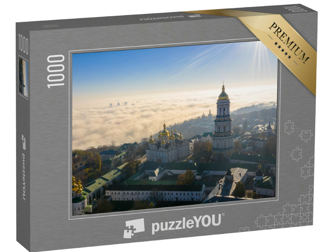 Puzzle de 1000 pièces « Vue aérienne du monument Terre Mère dans la brume, lever de soleil à Kiev, Ukraine »