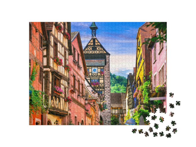 Puzzle de 1000 pièces « Les plus beaux villages de France - Riquewihr en Alsace. Célèbre route des vins et "route romantique". »