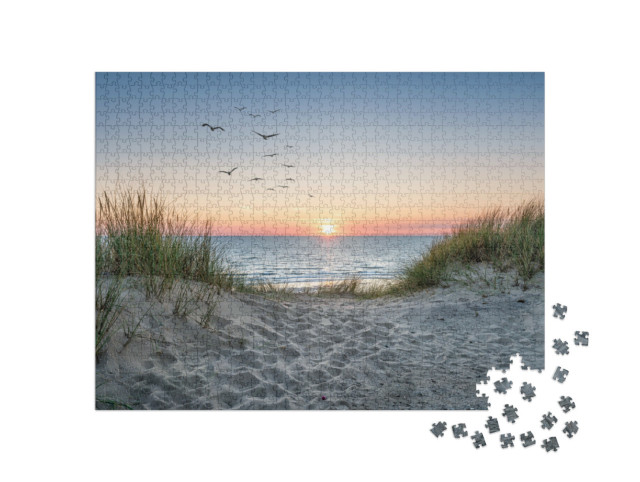 Puzzle de 1000 pièces « Dunes de sable sur la plage au coucher du soleil »