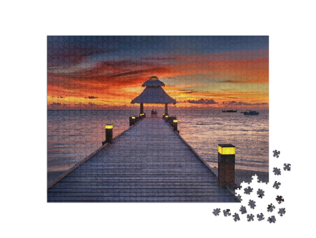 Puzzle de 1000 pièces « Coucher de soleil incandescent sur l'océan Indien, Maldives »