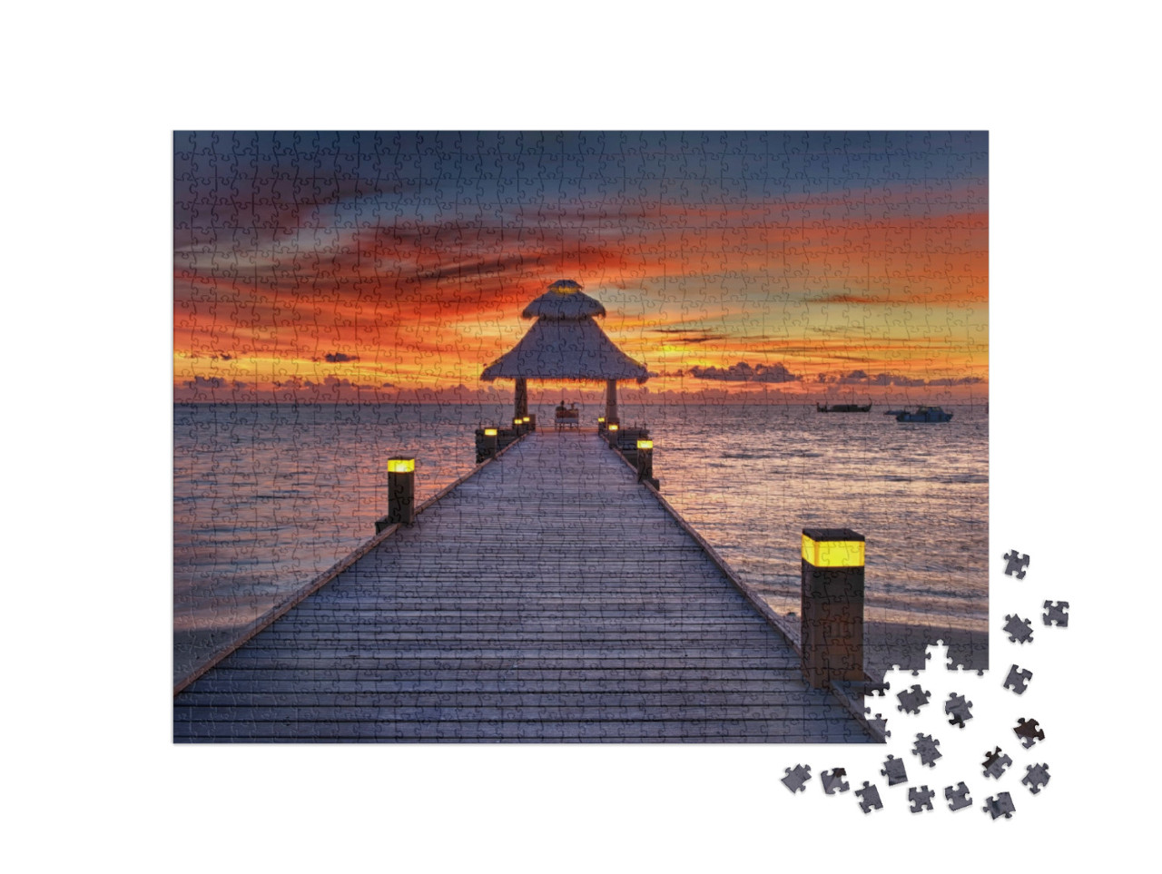 Puzzle de 1000 pièces « Coucher de soleil incandescent sur l'océan Indien, Maldives »