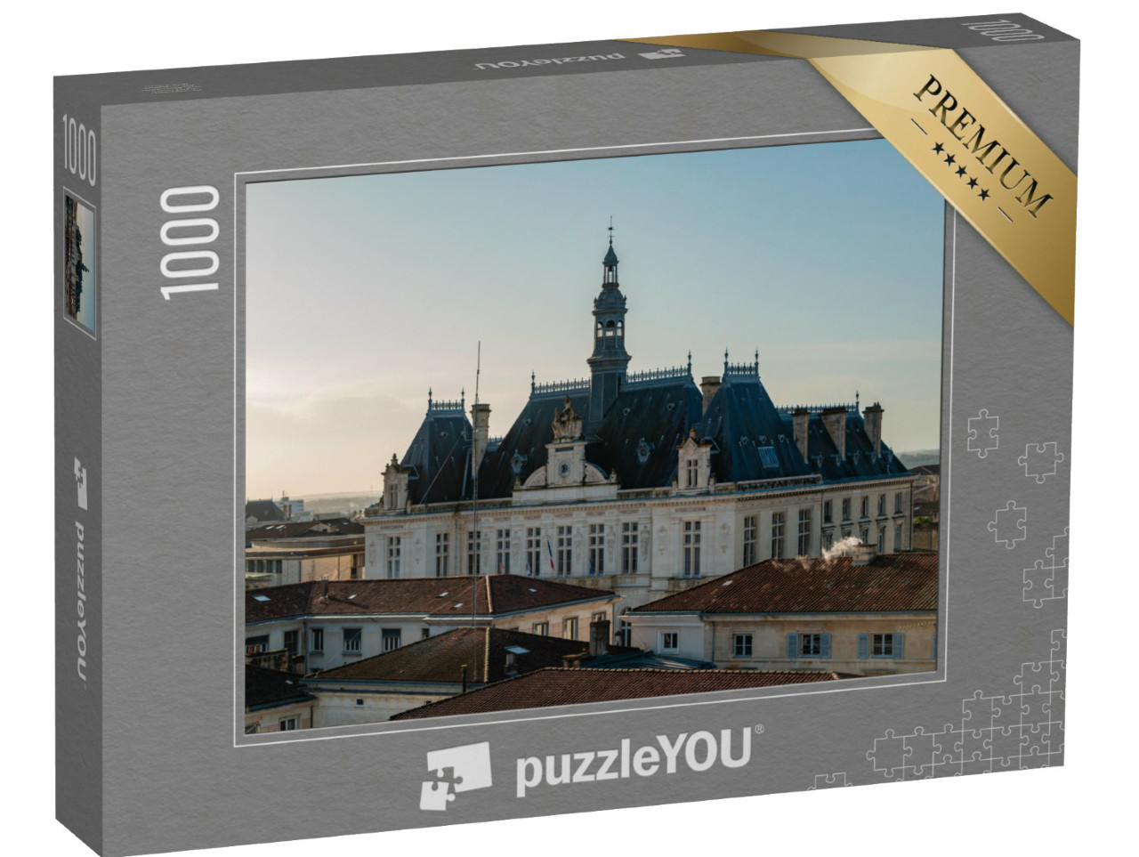 Puzzle de 1000 pièces « Une image de l'hôtel de ville de Niort vu depuis les toits. »