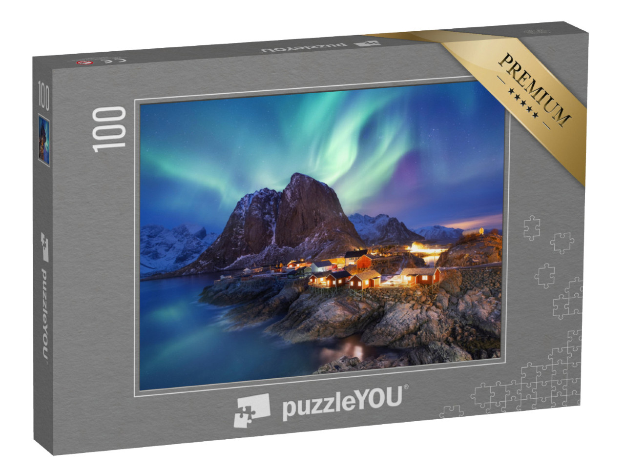 Puzzle de 100 pièces « Aurora borealis sur l'archipel des Lofoten, Norvège »