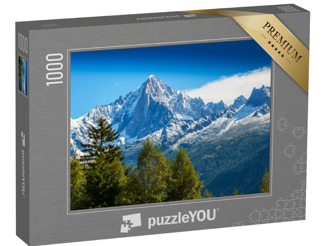 Puzzle de 1000 pièces « Montagnes enneigées et sommets rocheux dans les Alpes françaises »