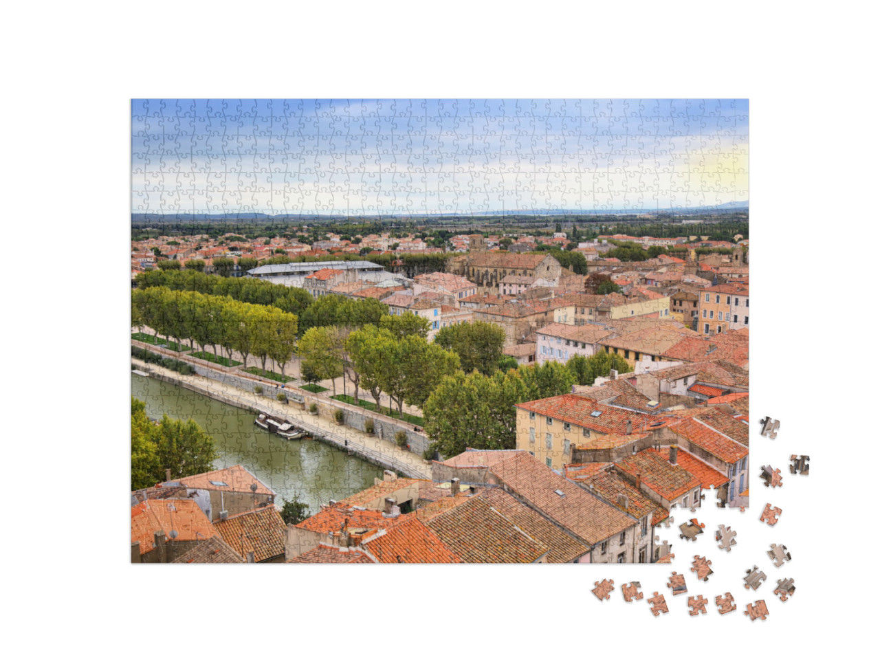 Puzzle de 1000 pièces « Ville de Narbonne, France. Vue aérienne de la ville avec le Canal de la Robine. »