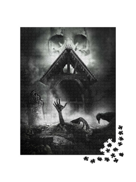 Puzzle de 1000 pièces « Scène gothique avec pierre tombale et zombie ressuscité »