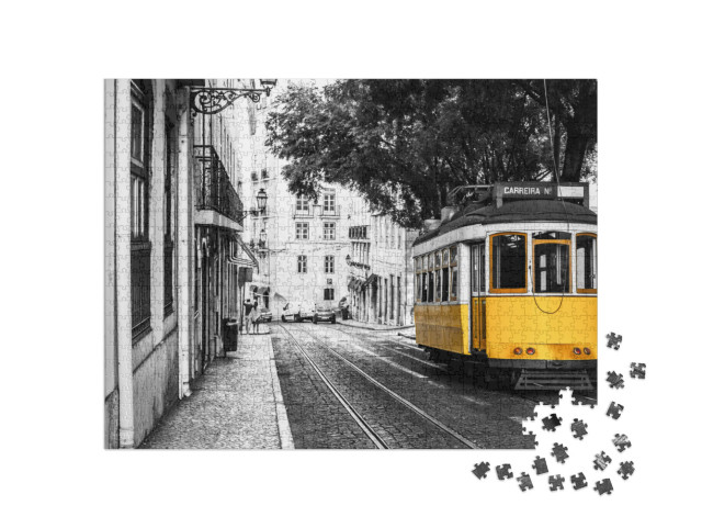 Puzzle de 1000 pièces « Tramway jaune dans les vieilles rues de Lisbonne, Portugal »