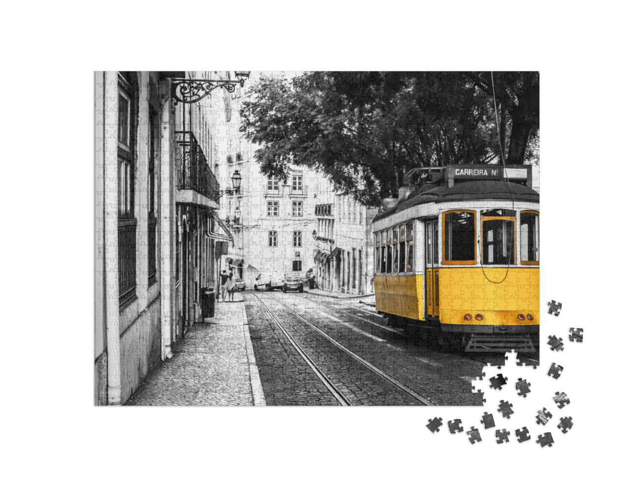 Puzzle de 1000 pièces « Tramway jaune dans les vieilles rues de Lisbonne, Portugal »
