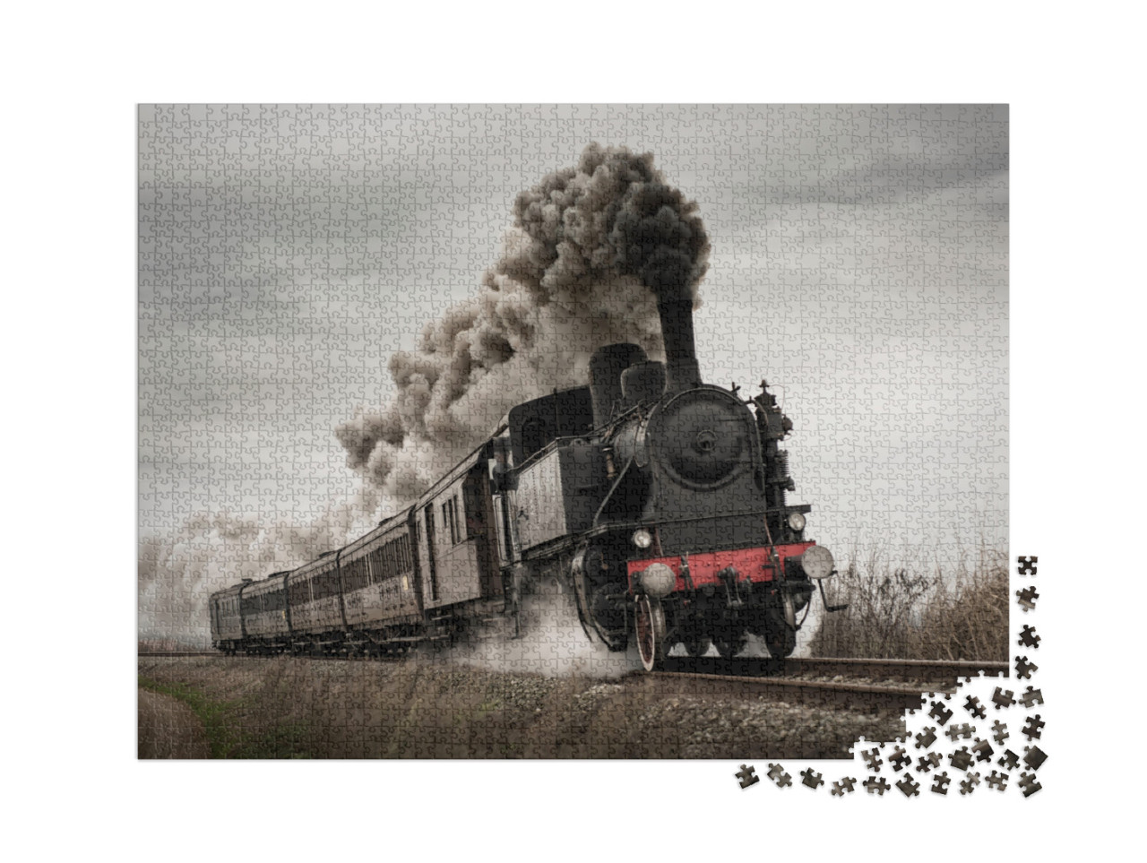 Puzzle de 2000 pièces « Train à vapeur oldtimer avec vieille locomotive et vieux wagons »
