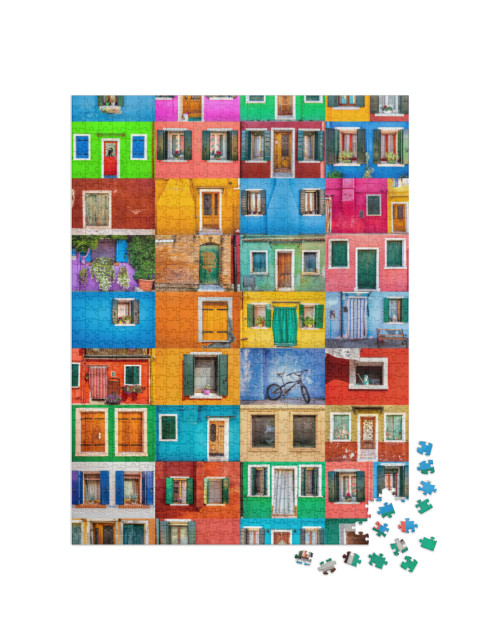 Puzzle de 1000 pièces « Collage de maisons colorées de l'île de Burano, Italie »