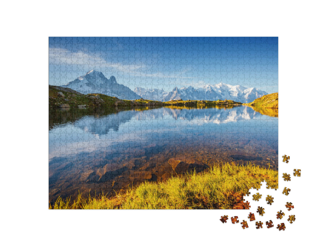 Puzzle de 1000 pièces « Lac Blanc sur fond de glacier du Mont-Blanc »