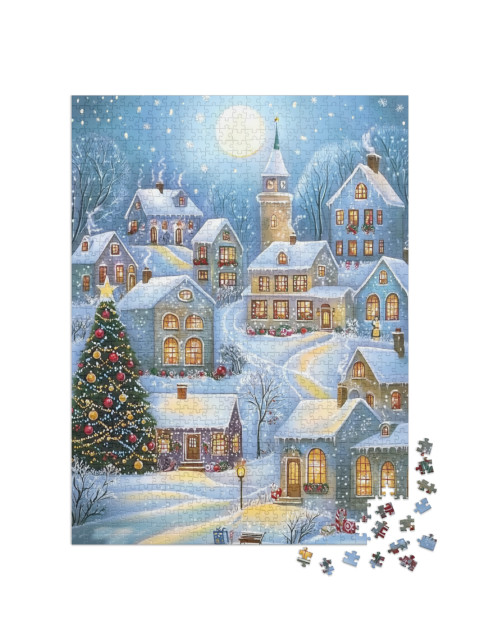 Puzzle de 1000 pièces « Ville de Noël avec d'adorables maisonnettes »