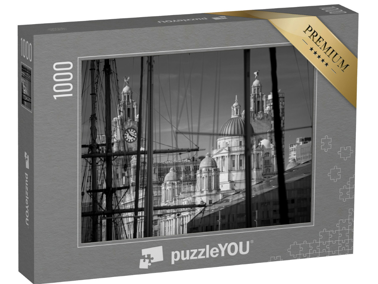 Puzzle de 1000 pièces « Gréement et mâts de bateaux dans le vieux port de Liverpool »