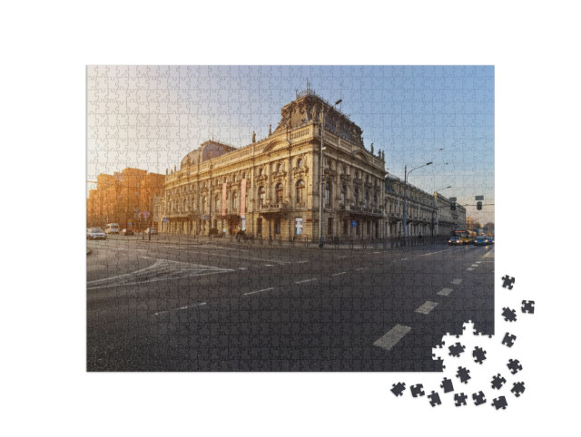 Puzzle de 1000 pièces « Coucher de soleil sur Lodz avec le Palais Poznanski, Pologne »