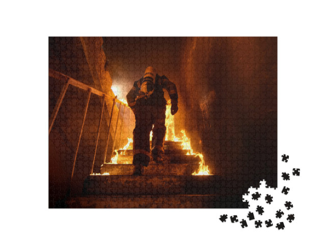 Puzzle de 1000 pièces « Pompier dans un escalier en feu »