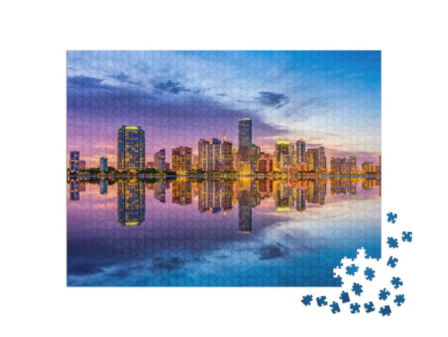 Puzzle de 1000 pièces « Skyline de Miami sur la baie de Biscayne en Floride »