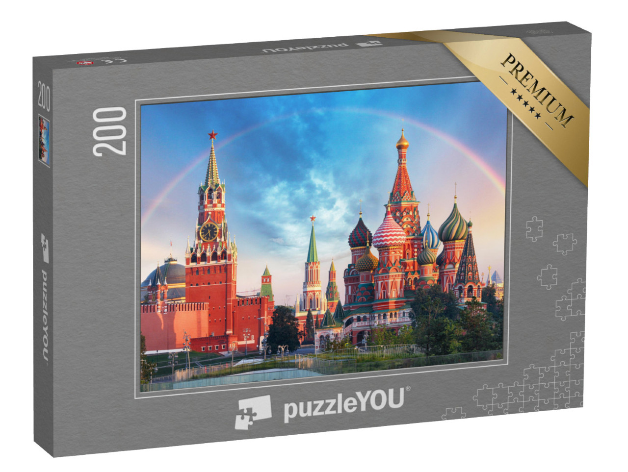 Puzzle de 200 pièces « Vue panoramique de la Place Rouge avec le Kremlin de Moscou et l'arc-en-ciel »