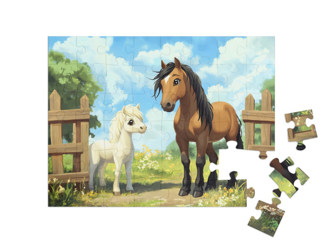 Puzzle de 48 pièces « Mère cheval avec son poulain »