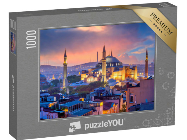 Puzzle de 1000 pièces « Coucher de soleil enchanteur : belle vue sur Sainte-Sophie à Istanbul, Turquie »