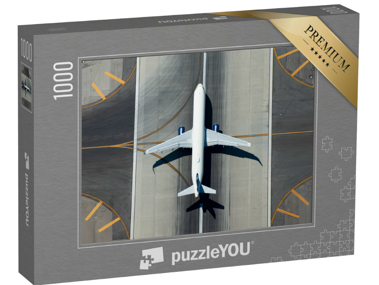 Puzzle de 1000 pièces « Avion à fuselage étroit sur la piste d'atterrissage »