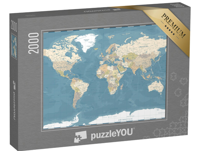 Puzzle de 2000 pièces « World Map Vintage Dark Political - Vector Detailed Illustration »