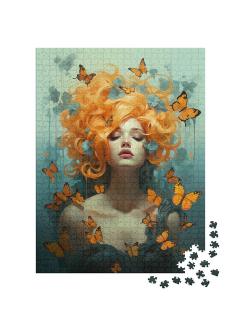 Puzzle de 1000 pièces « Femme aux cheveux orange et aux papillons »