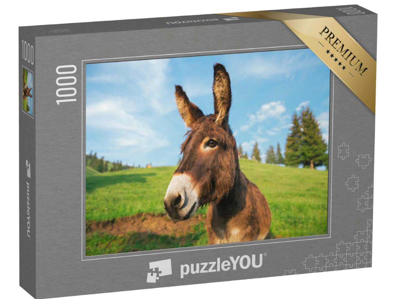 Puzzle de 1000 pièces « Image d'un âne au coucher du soleil en Transylvanie »