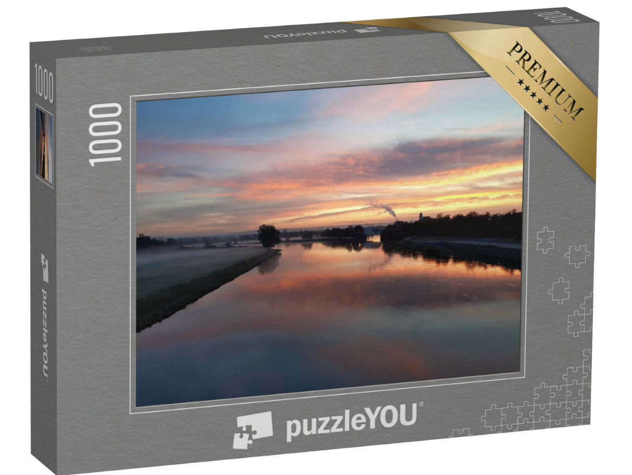 Puzzle de 1000 pièces « Lever de soleil à Dresde, vue sur l'Elbe dans le soleil du matin »