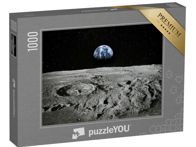Puzzle de 1000 pièces « La surface de la Lune, la Terre en arrière-plan »