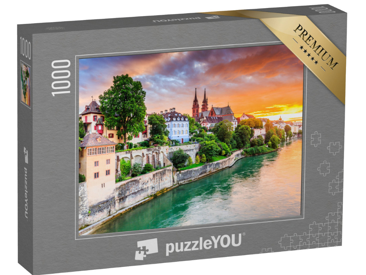 Puzzle de 1000 pièces « Vieille ville de Bâle avec la cathédrale rouge sur le Rhin, Suisse »