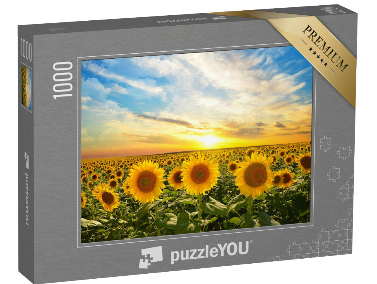 Puzzle de 1000 pièces « Champ de tournesols en fleurs au coucher du soleil »
